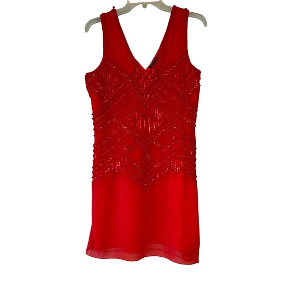 Red Beaded Cocktail Dress Y2K Sleeveless Sz Small - Picture 1 of 9